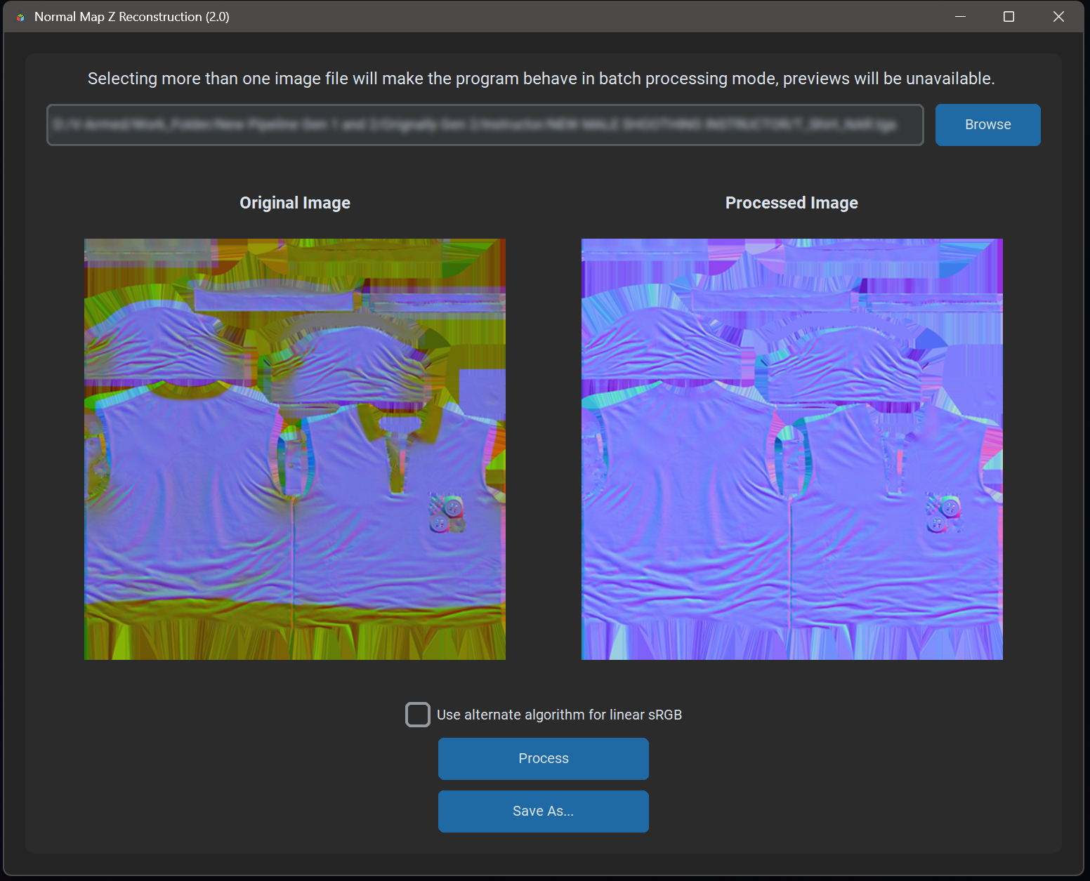 The two-pane UI with input and reconstructed previews