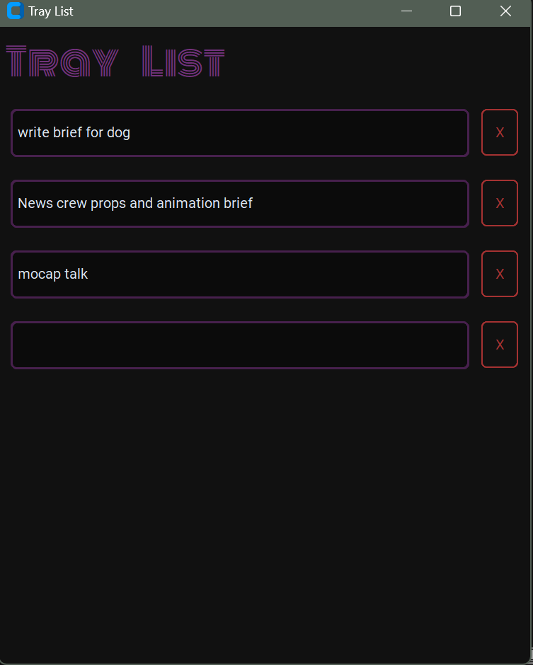 TrayList open from the tray
